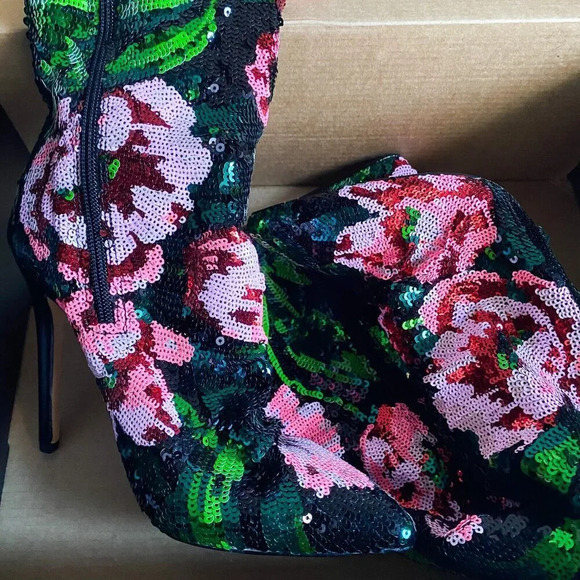 Fashion Nova Floral Colourful Fullly  Sequin Knee High Boots 6 - Picture 3 of 7